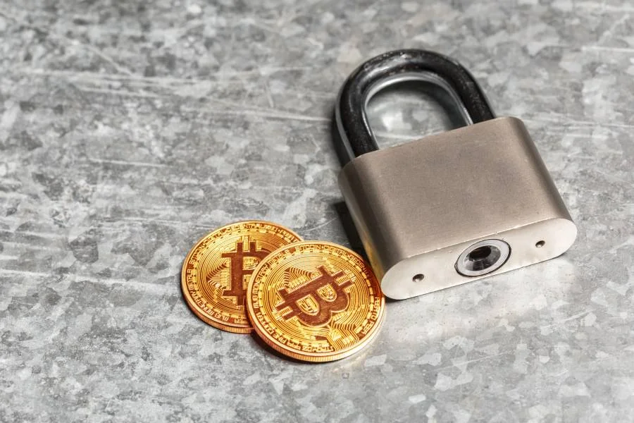  Bitcoin and padlock depicting crypto security concept 